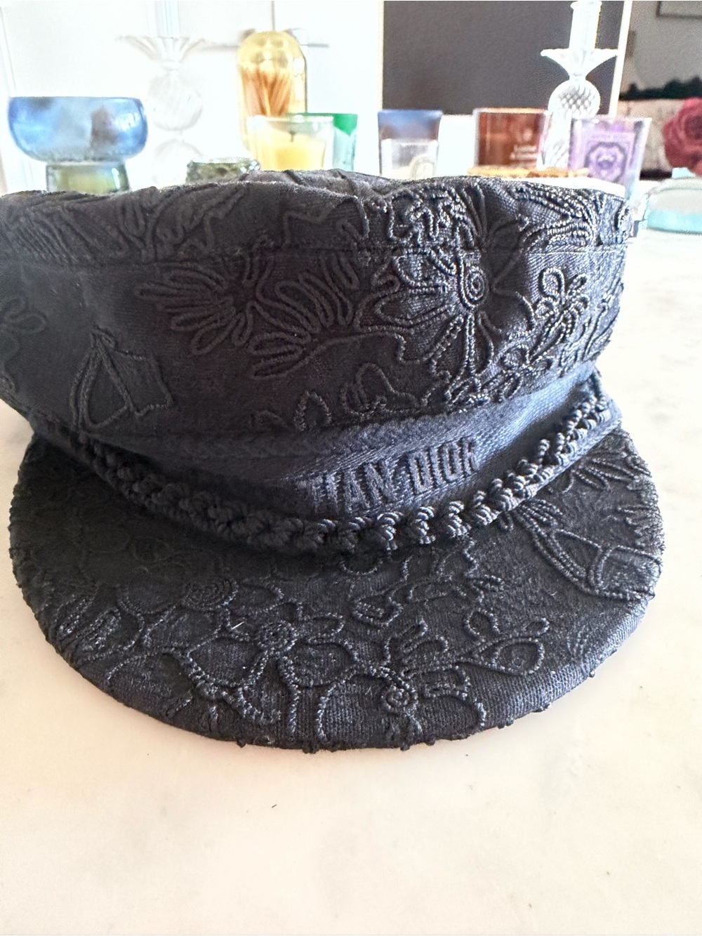 Dior Black Embroidered Baker Boy Cap
